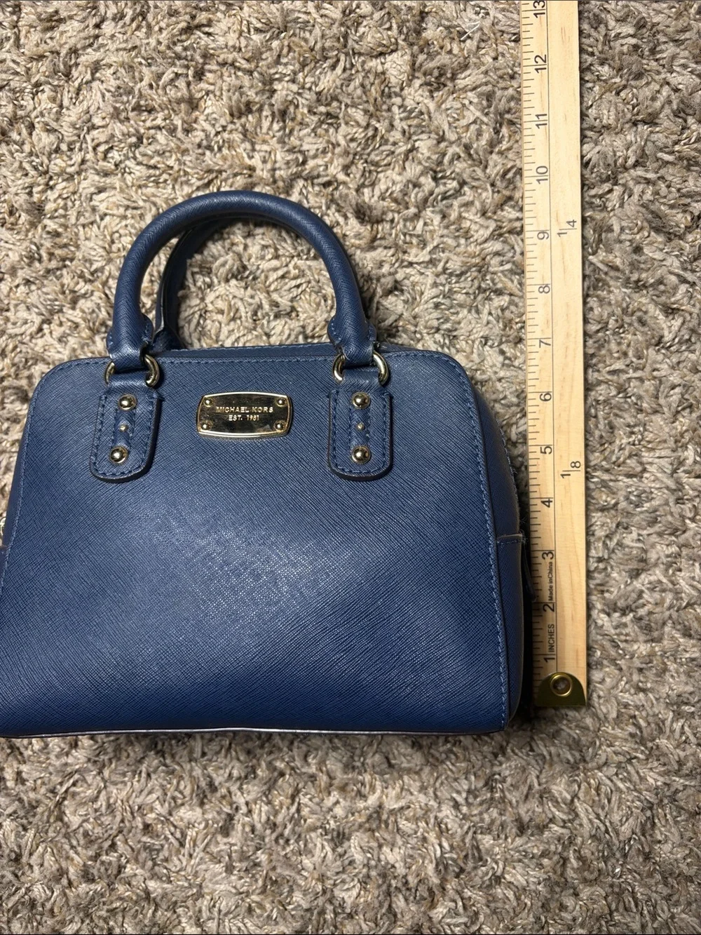Michael Kors Small Navy Blue/Gold Saffiano Leather Satchel Crossbody Bag